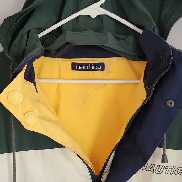 Vintage Nautica Mens Jacket XL Hooded Green Reversible Long Sleeve - Picture 7 of 7